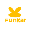 Yellow Funkar logo featuring a stylized butterfly shape above the brand name.